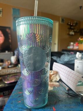 Starbucks Iridescent Teal-Green Reusable Tumbler with Straw